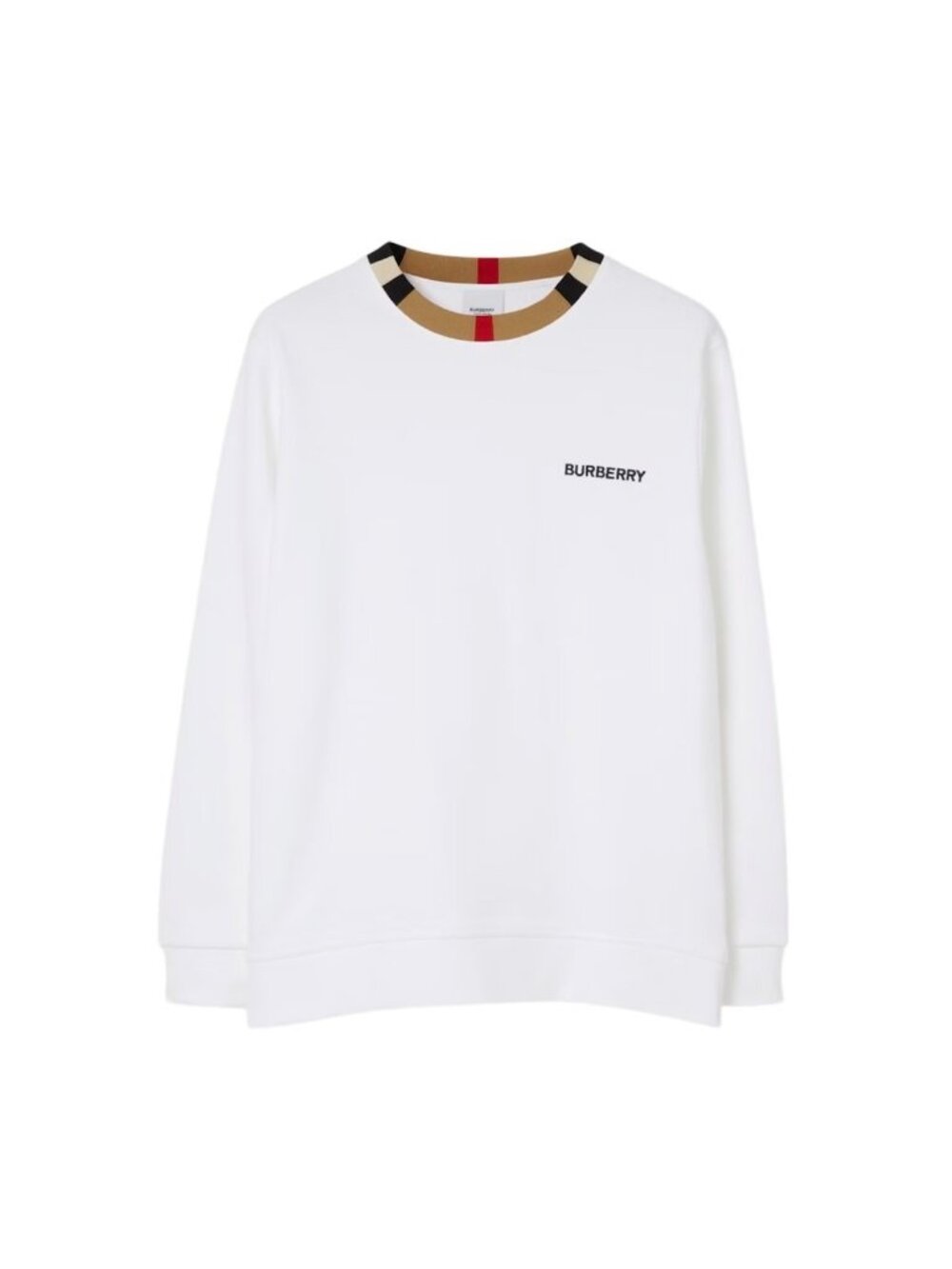 Burberry Men’s Jarrad Cotton Icon Stripe Collar Logo Sweatshirt White M